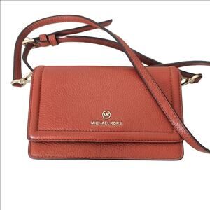 Michael Kors Orange Leather Jet Set Charm Small Phone Crossbody Bag
